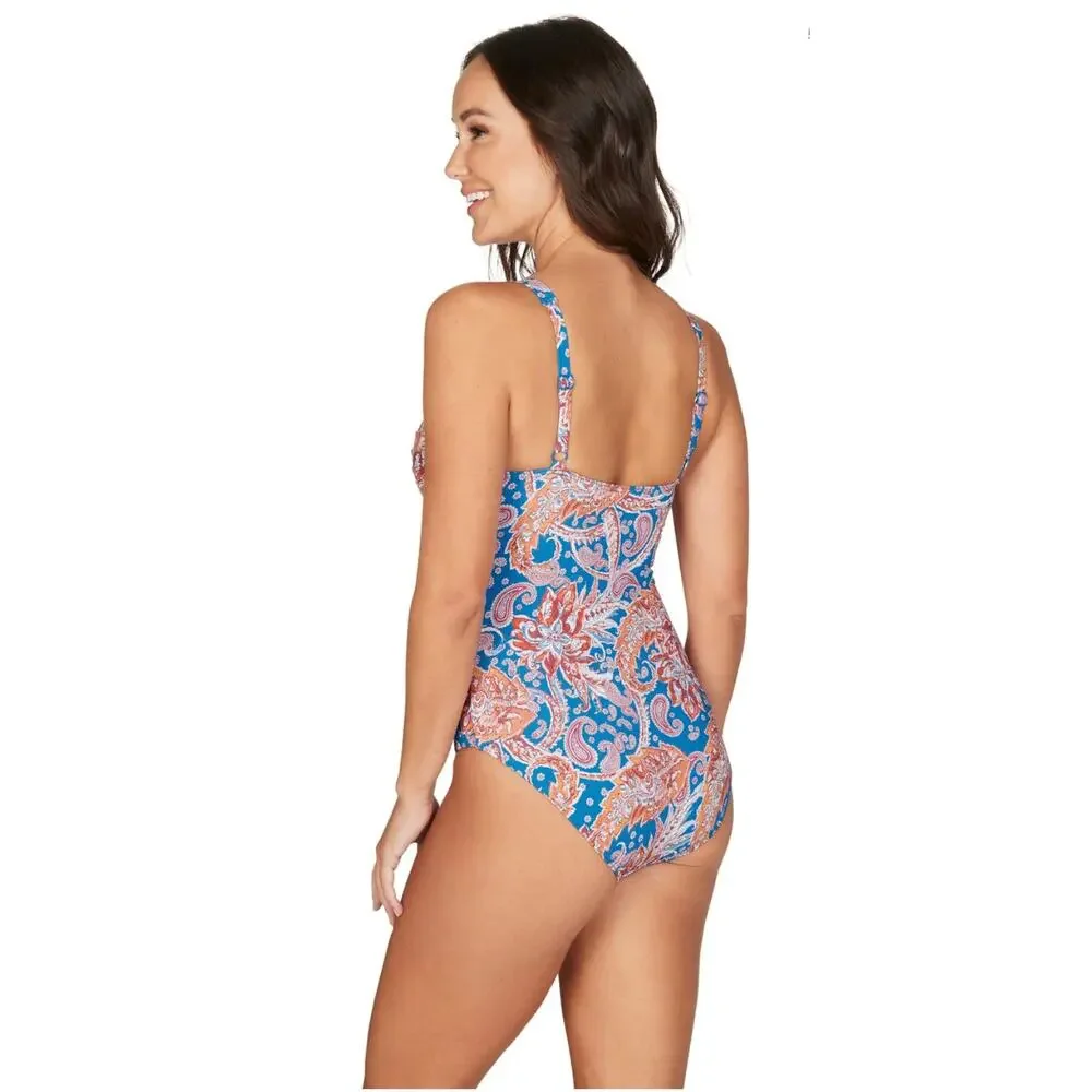 Nip Tuck One Piece Bathing Suit Swim Stretchy Paisley Beach Pool Vacation Sz 4